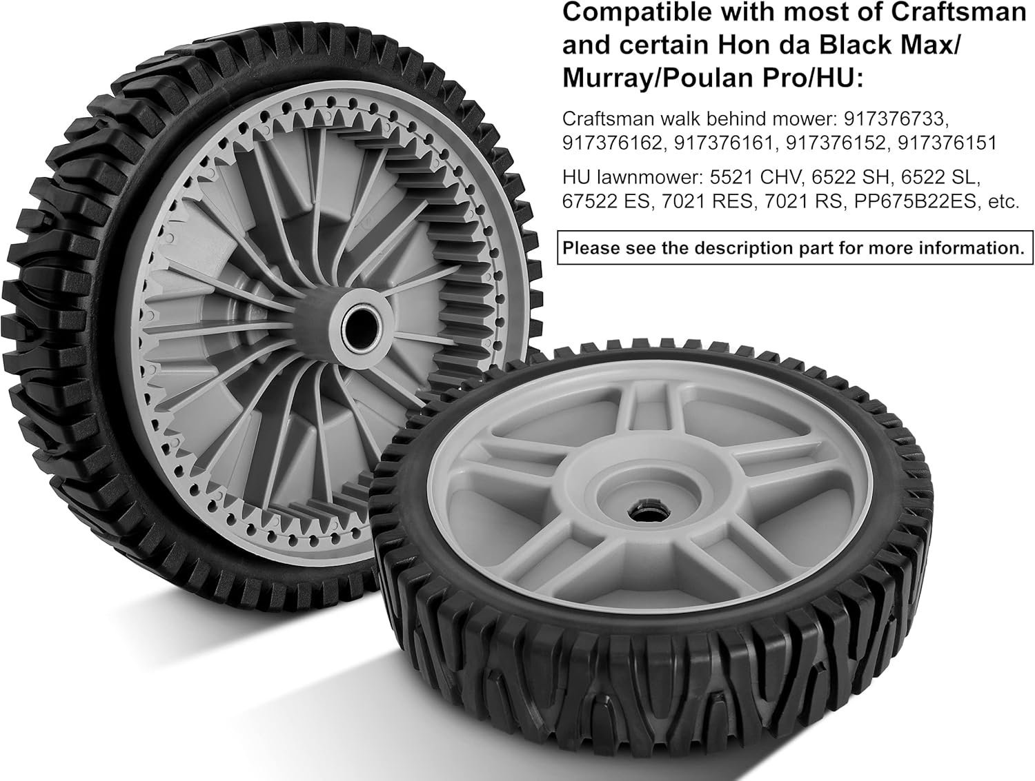 8 Inch Front Wheels Replaces for HU 581009202-2 Pack Drive Wheels Tires Compatible with Hon da Black Max Lawn Mower, Craftsman 917376161, HU 7021RES Self Propelled Mower, Replace 193912x460 - Image 5
