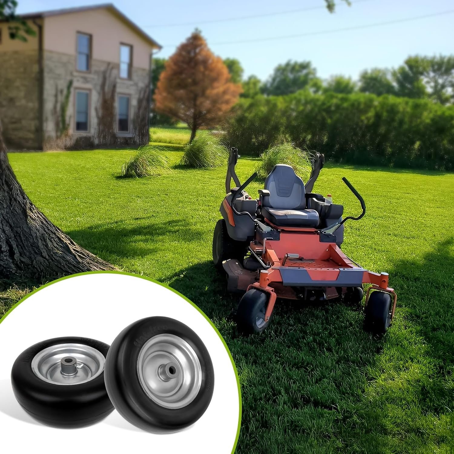 11 x 4.00-5 Lawn Mower Tires Flat Free, 11x4.00-5" Wheels Fits for Universal Zero-Turn Mower, 3/4" or 5/8" Bushing, 3.34"-4''-4.5''-5" Centered Hub, Smooth Tread, Adapter Kit Included - Image 7